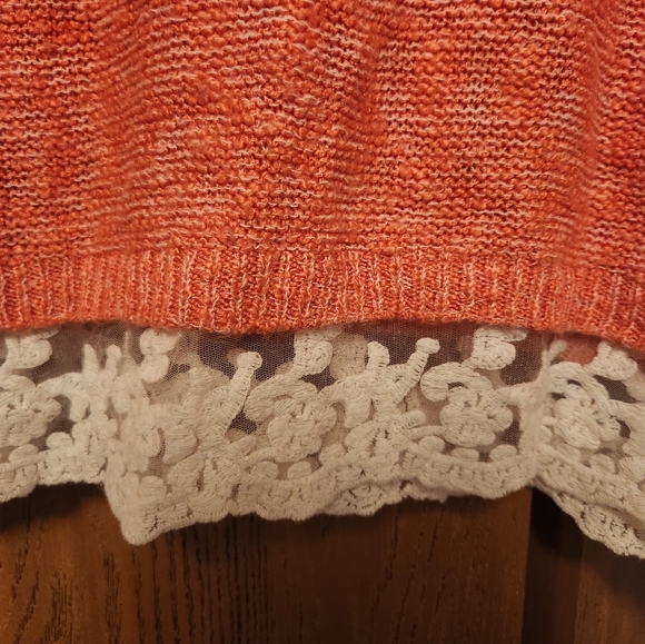 Style and Co. Orange Sweater with Lace Trim - Picture 2 of 5